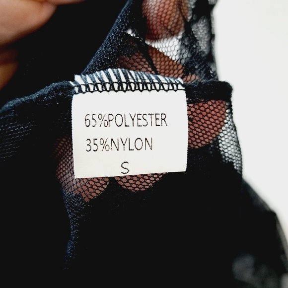 Unbranded Black Sheer Short Sleeve Swiss Dot Diamond Top‎ - Picture 5 of 6